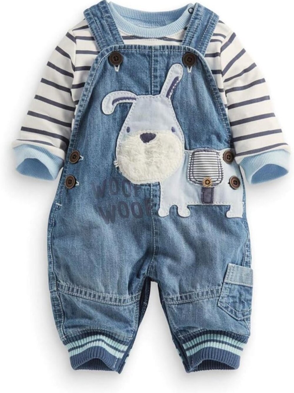 Adorable Toddler Boys' Striped Long Sleeve Tee & Denim Overalls Outfit Set